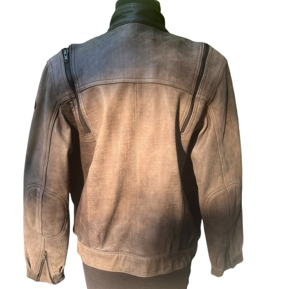 Vtg Hein Gericke Brown Moto Bikercore Grunge Worn In Edgy Leather Coat 40 - Picture 3 of 14